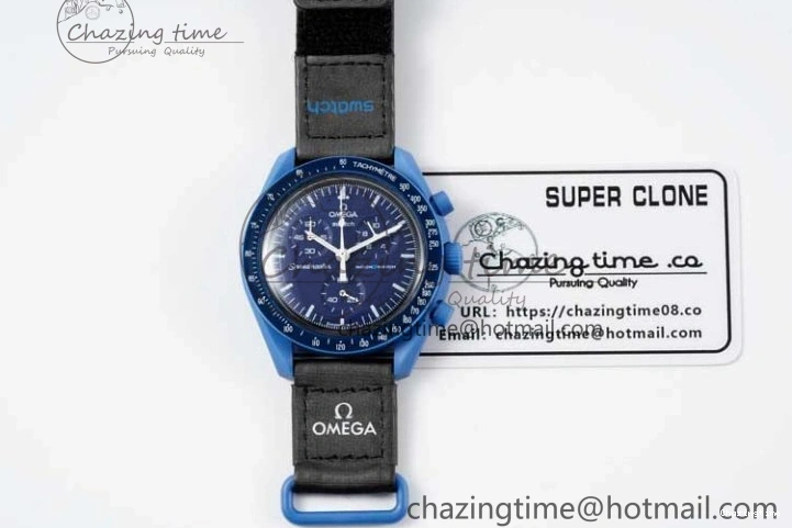 0211 ZipUp Speedmaster Misson To Neptune 1:1 Best Edition Blue Dial On Nylon Strap Quartz 7854